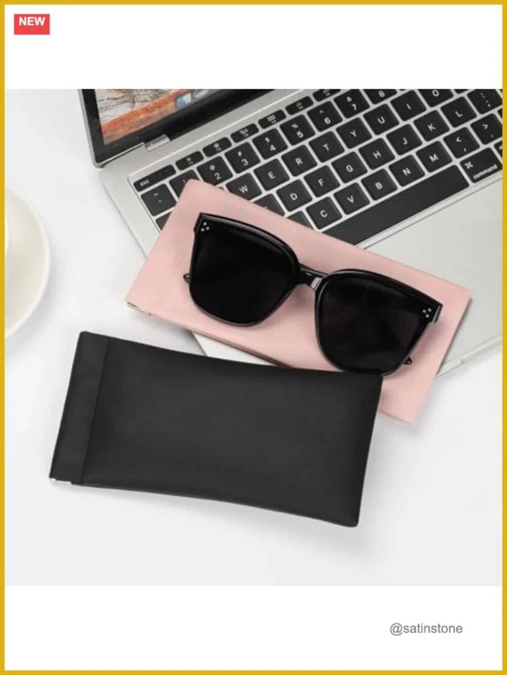 Leather Eyeglass Case Set with Cleaning Cloths, Portable Squeeze Top Glasses